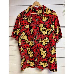 Fire and Dragon Button-up Graphic Tee.